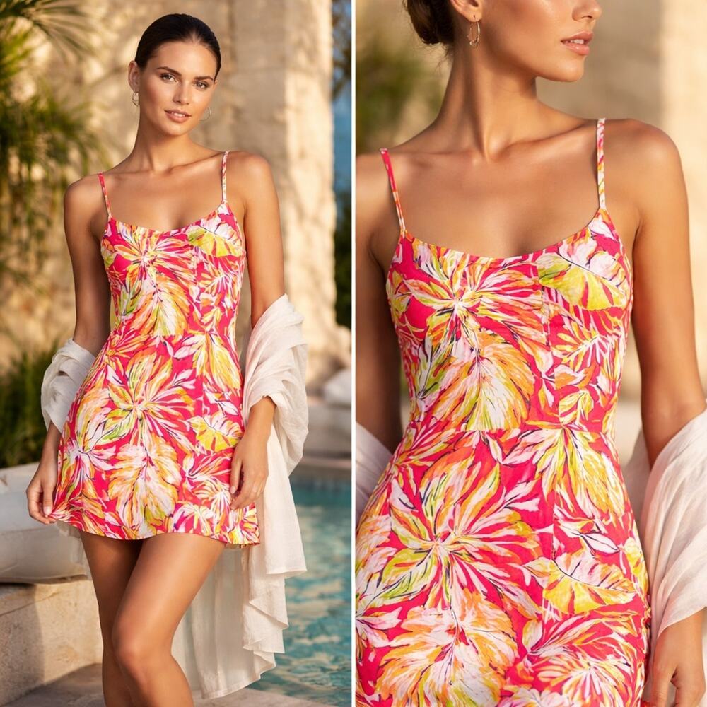 Sunsets Island Escape Naomi Swim Dress Tropical Resortwear Swimwear Size M